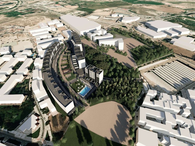 Ubicación del Conjunto Residencial Neocity ubicado en Valdefierro, Zaragoza. Infografía orientativa a concretar en el desarrollo del proyecto